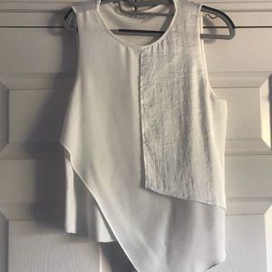 Zara White Asymmetrical Sleeveless Blouse, Size M